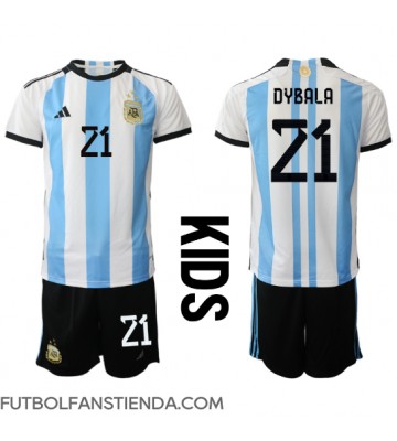 Argentina Paulo Dybala #21 Primera Equipación Niños Mundial 2022 Manga Corta (+ Pantalones cortos)